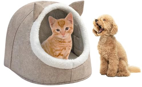 hausleben Filz Kleintier-Nest für Hunde und Katzen beige | Katzenhöhle aus Filz, Katzenbett, Tierhöhle, Pet Nest, Winter