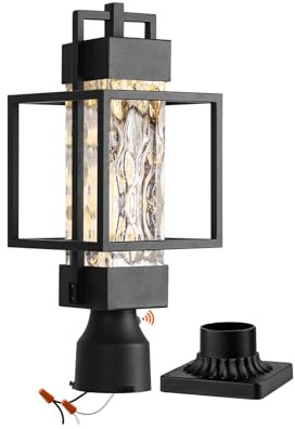 18 H Dusk to Dawn Outdoor Post Light Fixture Hardwired 120V, Waterproof Aluminum Pole Light with Pier Mount Base, Matte Black Exterior Lamp Post Lantern with Water Glass for Garden Yard Patio Path