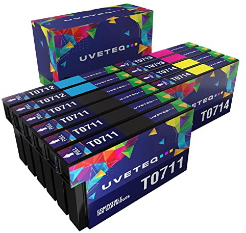 UVETEQ T0715 Kompatible Tintenpatronen T0711 T0712 T0713 T0714 für Epson Stylus SX100 SX105 SX110 SX115 SX210 SX218 SX400 SX405 SX410 SX415 Office BX3000 F DX600 0 DX7400 DX8400 (Packung 10)