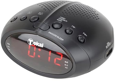 TOKAÏ - Radio réveil FM avec Prise USB pour recharger téléphone Noir