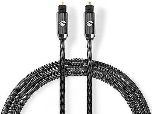 Nedis Cavo audio ottico Toslink, connettore Toslink, 5 m, rotondo, intrecciato, grigio fucile, confezione con finestrella