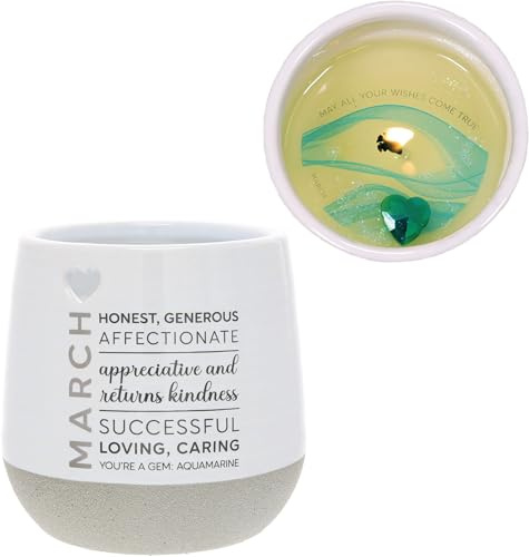 Pavilion - 11 oz Wax Reveal Candle, Natural Soy Wax Birthstone Candle, Jasmine Scented, Gemstone Candle with Crystal Inside, Birthday Gifts for Women, 1 Count (March)