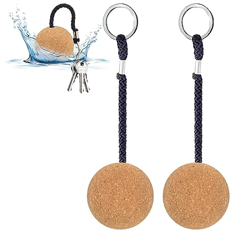 2 Portachiavi Galleggianti in Sughero, Sfera di Legno 53 mm per Barche, Accessori per Sport Acquatici, Vela, Kayak, Canoa, Marina