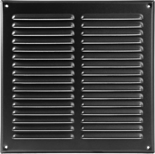 Vent Systems 295 x 295 mm / 11.61 x 11.61 Inch Black Metal Soffit Air Vent Cover - Square Louvered Gable Vent with Mesh Screen - Interior Exterior Cover - HVAC Ducting Ventilation Grill for Home