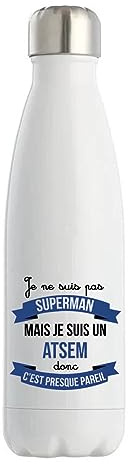 Gourde Isotherme Atsem Superhéros | Bouteille Idée Cadeau Homme Humour Collègue Famille Anniversaire Noël