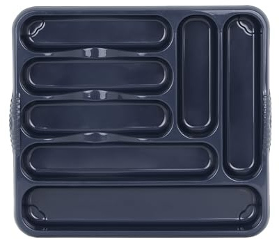 M1SS Navy Blue High Grade Plastic Large and Small Cutlery Tray Kitchen Racks and Holders Cutlery Draw for Kitchen Drawers (7 Compartment)