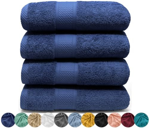 LEBENGOOD Juego de Toallas Baño y Lavabo 100% Algodón Premium 550gsm | Toallas Suaves, Absorbentes y Resistentes para Ducha, Hotel, SPA y Gym | Set de 4 Toallas Mano y Cuerpo (4 50X90 Azulon)