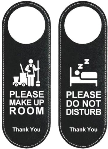 Fopytu Please Make Up Room and Please Do Not Disturb Door Sign Leather Double Sided Door Knob Hanger Sign for Hotel Office