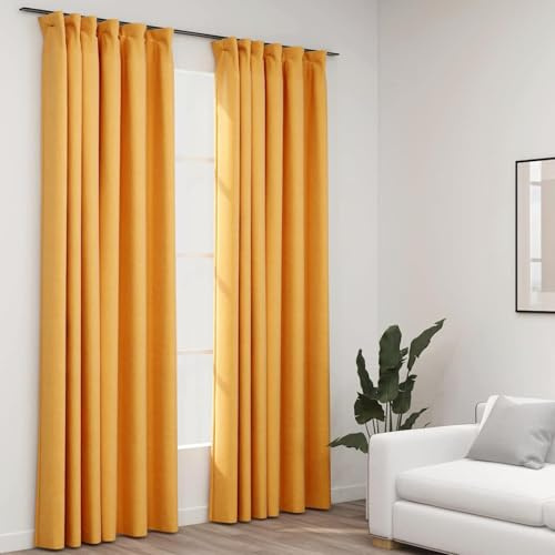 Gecheer 2 STK. Verdunkelungsvorhänge Verdunkelungsvorhang Blickdicht Gardinen Vorhänge Vorhang Verdunklungsgardine Blackout Curtain Schlafzimmer Wohnzimmer Haken Leinenoptik Gelb 140x225 cm