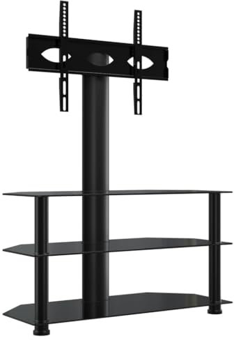 vidaXL Meuble TV d'angle 3 Niveaux pour 32-70 Pouces, Support TV avec Étagères, Meuble Télé avec Rangement Salle de Séjour, Moderne, Noir