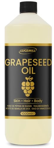 Lucemill Grapeseed Oil | 1 Litre (1L) | 100% Pure Cold-Pressed Carrier Oil | Lightweight Moisturising Oil for Skin & Hair | Massage & Beauty Use