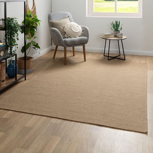 Steffensmeier Handweb Teppich Kelim Delhi | 100% Schurwolle in der Nutzschicht, Beige, handgewebt, Größe: 90x160 cm Wohnzimmer und Schlafzimmer