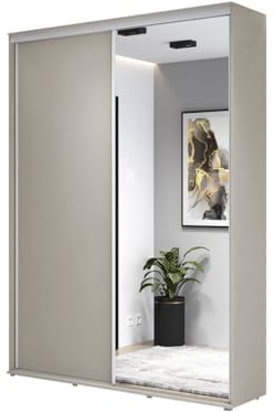Meble Slupia - Garderobenschrank - Kleiderschrank mit Spiegel und Schiebetüren - 110x242x45 cm - Kleider Schrank Schlafzimmer mit Kleiderstange - ZUZA 01 Kaschmir, Griff
