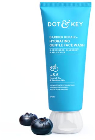 DOT & KEY Barrier Repair + feuchtigkeitsspendende, sanfte Gesichtswäsche mit probiotischem Ceremid, Gesichtsreiniger für trockene Haut, normale Haut und empfindliche Haut, reinigt die Haut sanft von