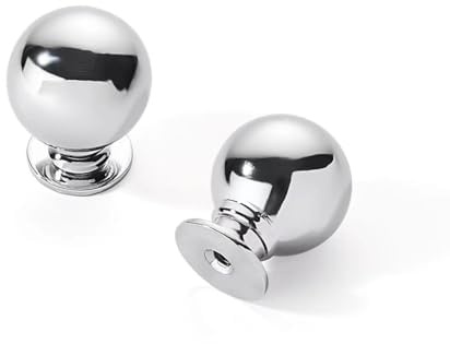 Cabdm 10-pack, 32 mm, skåpknoppar i massiv polerad krom, stora kraftiga lådknoppar, metallvara för köksskåp, vintageknoppar, låddrag