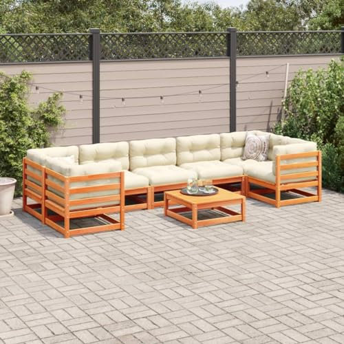 Gecheer 8-TLG.Garten-Sofagarnitur mit Kissen Garten Loungemöbel Set Gartensofa Gartenlounge Set Fußhocker Frei Kombinierbare Elemente Ecksofa Gartengarnitur Garten Balkon Terrasse Outdoor Wachsbraun
