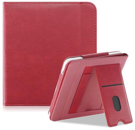 Yiernuo Coque pour Tolino Vision Color (2024)/Vision 6 (2021) & Kobo Libra Colour (2024)/Libra 2 (2021) 7 Pouces eReader, Etui Houss avec Compartiment pour Cartes, Dragonne et Support, Rouge