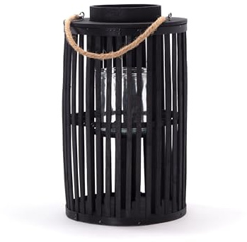 CREEDWOOD BODENLEUCHTER Midnight | Bambus, schwarz | mit Glaseinsatz | Kerzenhalter Windlicht Kerzenleuchter Deko Laterne | Größe: 40 cm