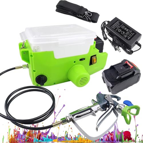 KJZQXYX Backpack Airless Paint Sprayer, 15Mpa High Pressure Cordless Wall Paint Sprayer with 1.5m Hose, 1.1L/Min Wall Spray Gun, 500W, 1.7L Capacity (Green)