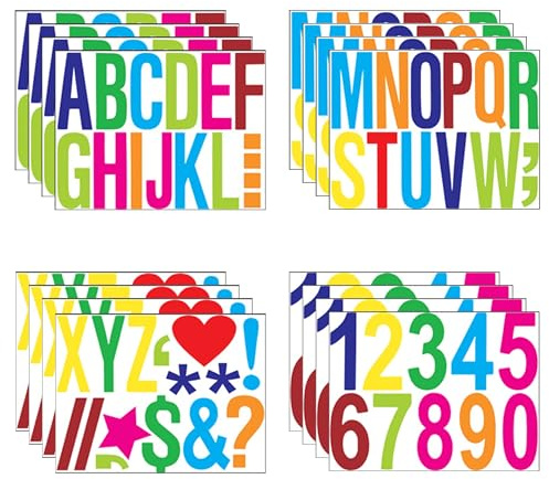 Buchstaben und Zahlen Aufkleber, 16 Blatt Selbstklebend Alphabet Nummer | 10 cm Buchstaben Aufkleber Klebebuchstaben Groß Aufkleber für Kunsthandwerk Schilder Poster Briefkästen Fenster(Bunt)
