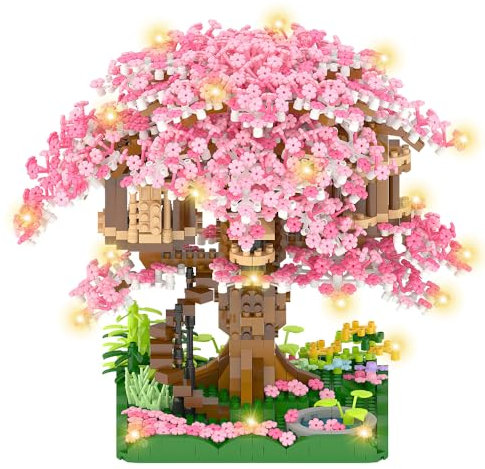 YANGUN Sakura Tree House Building Block Set, 2128Pcs Cherry Blossom Tree House Building Blocks Set, Bonsai Tree Building Blocks Set, Sakura Tree House Collection Building Set, Gift for Kids and Adults