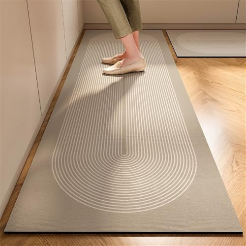 Highdi Linienmuster Küchenläufer, Saugfähig Läufer Flu Teppich Küche Flur Teppich Läufer, Waschbar Teppich Küche, rutschfest Küchenteppich,für Eingangsbereich Esszimmer (Braun,50x120cm)
