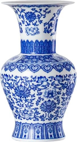 Qinlang 26,7 cm blaue und weiße Keramikvase, Porzellan-Blumenvase für Tafelaufsätze, dekorative Blumenvase für Blumen und Heimdekoration – Begonien-Stil