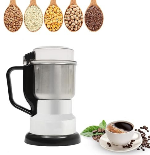 Elektrische Getreidemühle, Edelstahl Kaffeemühle, Ultrafeine Gewürzmühle, mit Pinsel & Löffel, 300W 22000U/min, 500ml Kapazität, für Trockenmaterialien, Gewürze, Kräuter, Kaffee (Silber)