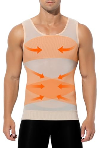Casey Kevin Camisa de compresión Slim para Hombres, Faja Chaleco Hombre Hombre Reductora Compresion Elástica de Ropa Interior(Tamaño: M-XXL), Color de Piel,L