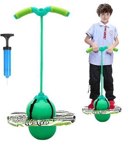 bechoanigel Pogo Stick für Kinder,Pogo Ball mit Griffen,100 kg Tragfähigkeit,Hüpfstange mit Luftpumpe,Pogo Ball für Sport,Gleichgewichtstraining,Abnehmen und Fettverbrennung,Kinder ab 6 Jahre(Grün)