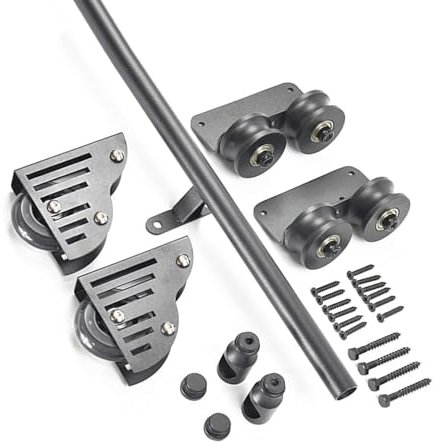 TWHZSAI 3,3-24 Fuß Rollleiter-Hardware-Kit für Bibliotheken, Schiebeleiter-Bibliothek, komplettes Hardware-Set, Mobile Schienenschiene mit Bodenrollen (ohne Leiter), Schwarze Leiterschienen aus Rund