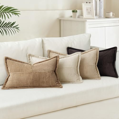 MIULEE 4er Set Kissenbezug 40×60cm Kordsamt Biese Patchwork Kaffee Serie | Weich Dekorativ Modern Vielseitig Pflegeleicht Langlebig Für Sofa Wohnzimmer Schlafzimmer Gästezimmer Und Balkon