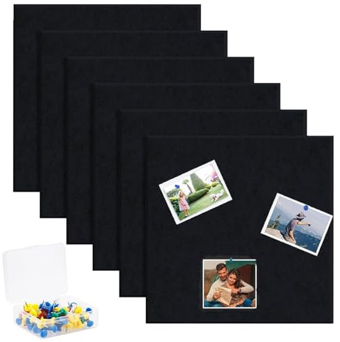 6 Stück Pinnwand Filz selbstklebend 30 x 30 cm, 9 mm Dick Filz Pinwand Korkwand Selbstklebend, Pinnwand Schwarz mit 60 Pins für Fotos, Wanddekoration und DIY