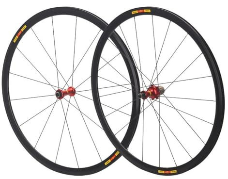 LSRRYD 1560G Ultraleichter Radsatz 700C Rennrad-Radsatz 30mm Doppelwandige Aluminiumlegierungsfelge C/V-Bremsnabe Für 8/9/10/11-Gang Schnellspanner Vorder- Und Hinterräder(Red Hub)