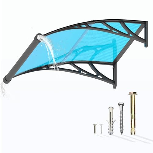 GUANSU-CN Auvent de Porte d'entrée, 120x80 cm Toit Marquise Extérieur en Polycarbonate, Abri Anti-Pluie et Anti-UV pour Terrasse & Balcon