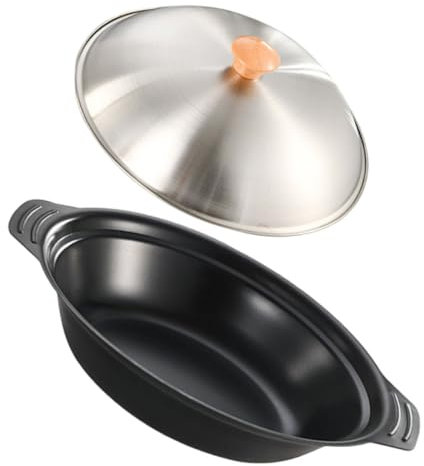 KOCKSHION Sartén de doble oído olla grande con tapa Cocina de cocina wok olla caliente de a ollas de a wok de metal ollas con tapa de doble asa ar al planchar Negro