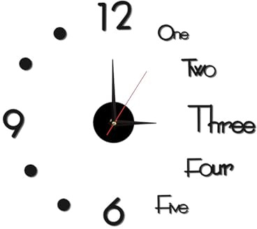 KIRVOS Klebe Wanduhr Groß 40CM,DIY 3D Wanduhren Moderne,Leise und Selbstklebend,Uhr Wand für die schöne Dekoration von Wohnzimmer, Schlafzimmer, Esszimmer, Büro, Küche（Schwarz）