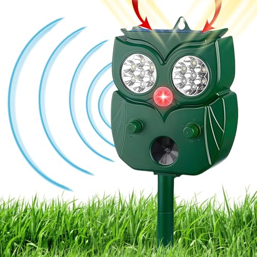 Solar Cat Repellent for Gardens UK, Cat Deterrents Ultrasonic with 5-Speed Adjustment mode, 120° PIR Sensor, LED Flashing Light, Waterproof, Suitable for Repelling Cats, Foxes, Pigeons, Rodents