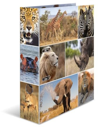 Livepac-Office Herma Motivordner mit Namensgravur - A4-70mm breit - Afrika-Tiere