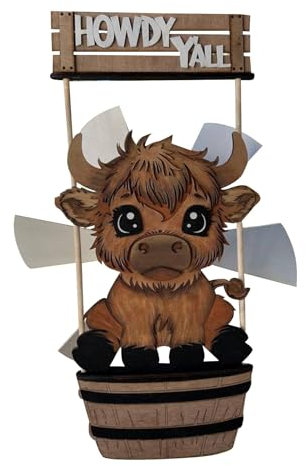Decorative Animal Windmill for Courtyard Garden Cow Themed Outdoor Ornament (B, 45X25CM)