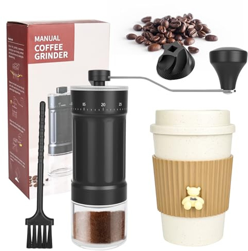 DMJJSD Manuelle Kaffeemühle, 40 einstellbaren Mahlgraden, Kapazität 25g, Handkaffeemühle Kegelmahlwerk aus Keramik, Coffee Grinder Vollmetallische, Tragbare Handmühle für Gießen über Espresso