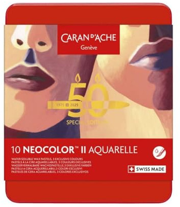 Caran d'Ache NEOCOLOR II - Set pastello, 10 penne, edizione ritratto, 50 anni di anniversario, solubile in acqua