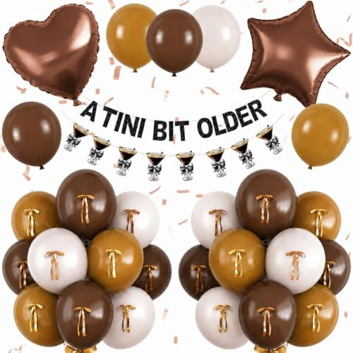A Tini Bit Older Birthday Decorations Glitter Black Brown White Balloon Set Star Heart Foil Balloons Espresso Martini Glasses Bunting Banner Garland Bachelorette Bridal Shower Cocktail Night Party Bar | With Espresso Martini Glasses Bunting Banner, Star Heart Foil Balloons, Bow in Mocha Coffee for Adults, Cocktail Night, Bar
