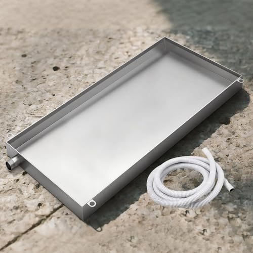 Edelstahl Wasserauffang und Ablaufwanne mit 2 Meter-Rohr Auffangwanne Große Wasserschale Automatische Ölauffangwanne for Innen und Außengeräte(50x50cm(20x20in))