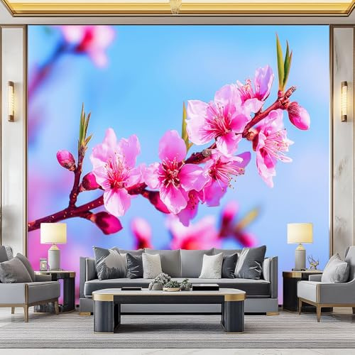 WHUOEUCO Carta da Parati Moderna Fiori Di Pesco Rosa 350x256 cm Fotomurali Arte 3D Non Tessuto, Fotografica Murale Carta da parati per Camera Letto, Soggiorno
