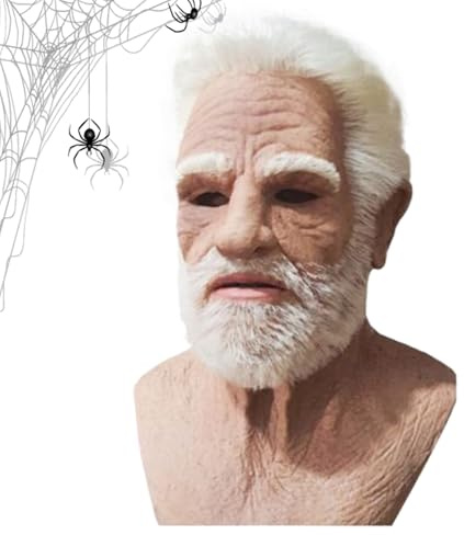 Hiemible Cubre rostro viejo realista,Máscara Latex Realista Adultos Halloween - Disfraz de Casco Aterrador Ajustable para Fiestas Carnaval Eventos Teatro Navidad
