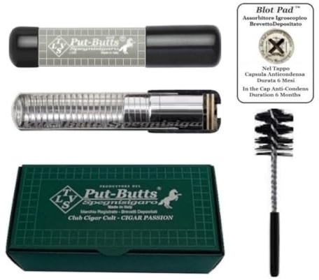 Put-Butts Spegnisigaro, portasigari Made in Italy Mod. L 100 RETE con Capsula Blot Pad 6 Mesi Meccanismo Estraibile, Tappo Telescopico Visore Capsula - Portasigaro, Toscani e Simili, Humidor, Grey