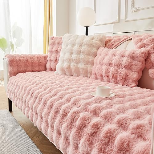 Generisch Sofaüberzug Couchbezug- Plüsch Sofabezug Weiche Anti Rutsch 1/2/3/4 Sitzer für U Form L Form Sofaschoner Waschbar Universeller Sofaüberwurfe Sofadecke,Rosa,90 * 180cm