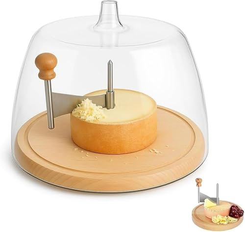 Cheese Curler Wheel with Lid, Stainless Steel Cheese Shaver and Cutter for Block Cheese, Wooden Base Flower Maker for Chocolate or Hard Cheese,with lid