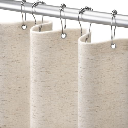 NDDYCU Duschvorhang Beige Leinen 180x200, Boho Duschvorhänge Badewanne Waschbar, Shower Curtain Stoff Anti Schimmel 183x198 cm